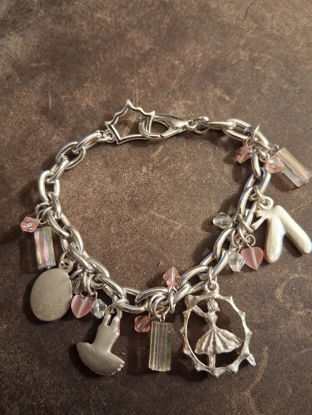 Brighton Silver Tone Bracelet with Pink Ballet Charms